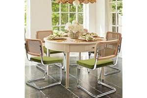 KROFEM Dining Chairs Set of 4, Modern Rattan Kitchen Chairs, Mid Century Modern Design, Polished Chrome Frame, Upholstered Seat, Green
