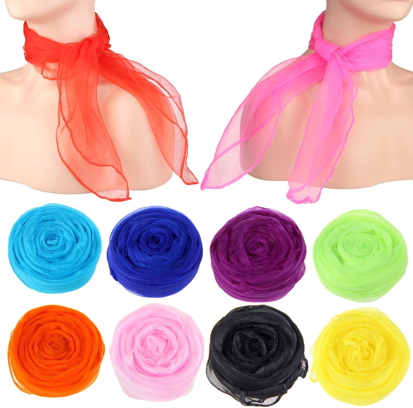 IETANG10 Pieces 1950's Retro Classic Chiffon Scarves Hemmed Square Sheer Neck Scarf Juggling Dance Scarf Set