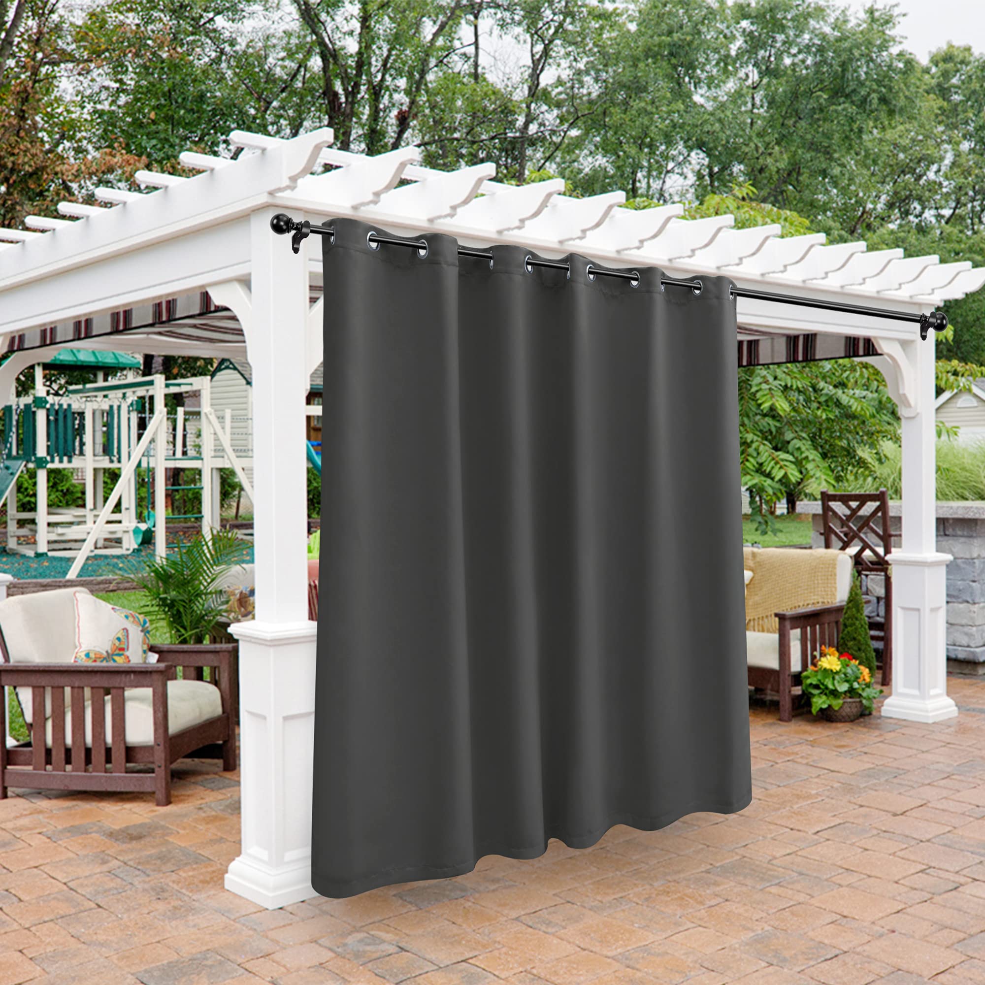 Photo 1 of BONZER Waterproof Outdoor Curtains for Patio Cabana Deck Sunroom - Thermal Insulated Sunlight Blocking Grommet Blackout Curtains for Bedroom Living Room,1 Panel, 100W x 95L inch, Dark Grey