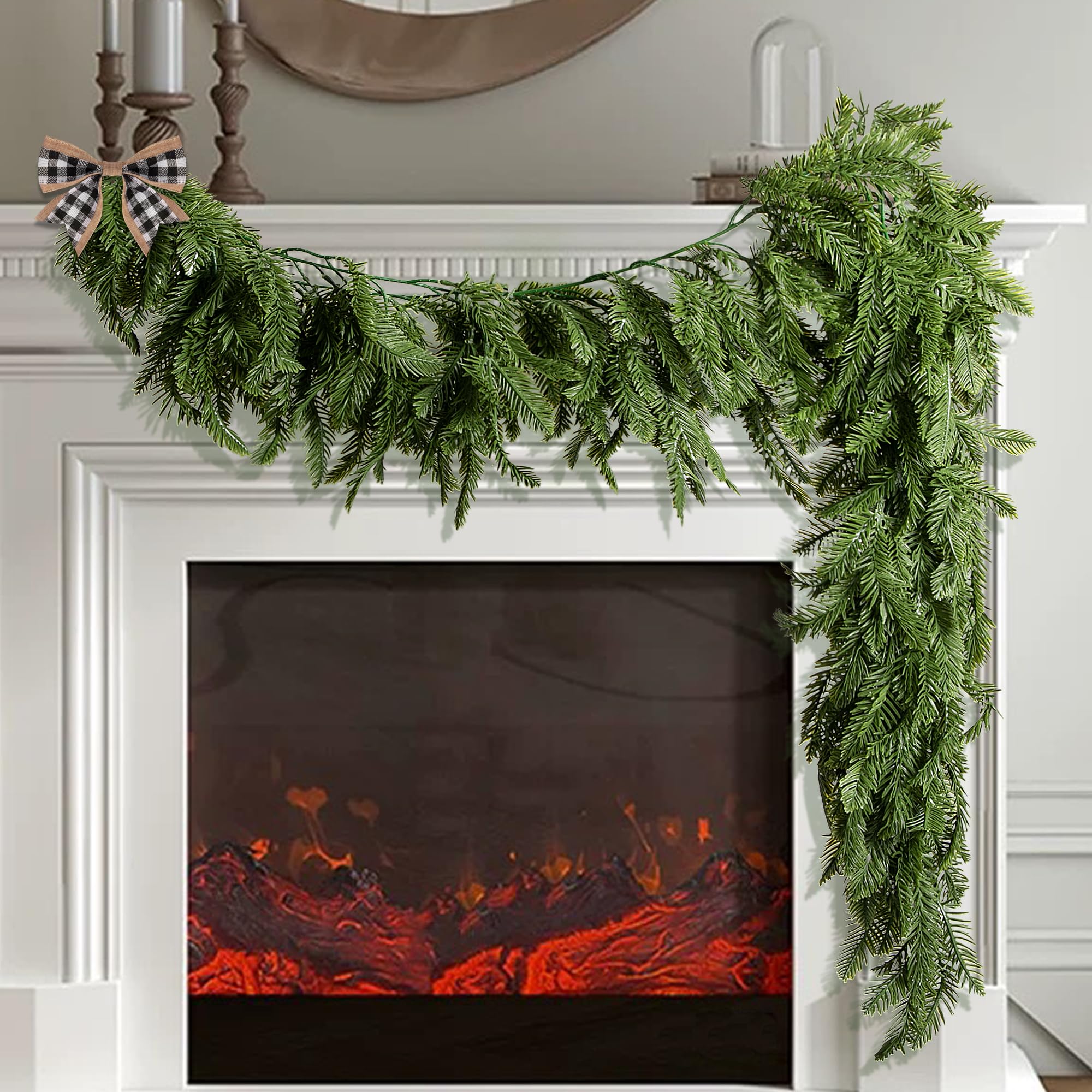 Photo 1 of Watayo 2 Pcs Realistic Touch Norfolk Pine Garland, 4.9 Ft Artificial Realistic Christmas Garland for Mantle, Faux Norfolk Pine Cedar Garlands for Christmas Fireplace Window Home Indoor Outdoor Decor