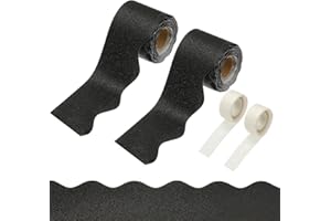 PATIKIL 2 Rolls Glitter Bulletin Board Borders, 65.6ft Black Border for Bulletin Board with Clear Sticky Dots Scalloped Trim 