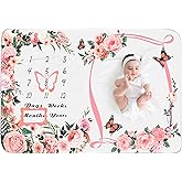 Chumia Baby Monthly Milestone Blanket for Baby Girl 59"x39" Floral Photo Prop Age Milestone Blanket with 2 Felt Floral Wreath Frame(Pink,Flower)