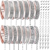 Wisreach Necklace Chains for Jewelry Making, 118 Feet 15 Rolls Stainless Steel Jewelry Chains for DIY Necklace Bracelet Making with Stainless Steel Jump Rings/Lobster Clasps/Connectors