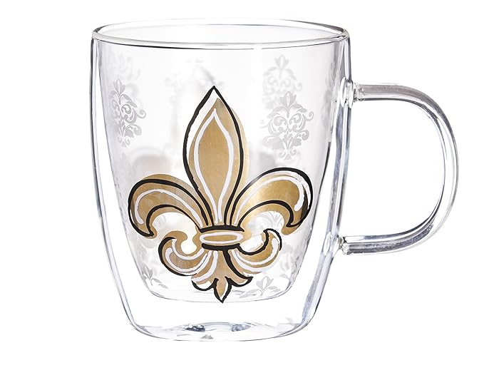 Cypress Home Fleur de Lis Glass Coffee Cup, 12 ounces