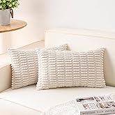 Aegero Pack of 2 Corduroy Decorative Throw Pillow Covers 12x20 InchSoft Boho Striped Pillow Covers Modern Farmhouse Home Decor for Sofa Living Room Couch Bed(Cream White)