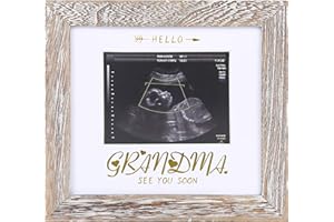 IHEIPYE Grandma Sonogram Picture Frame - Baby Announcement Gifts Grandparents Frame - Grandma Pregnancy Announcement Gift, Soon To Be Grandma Gifts, Hello Grandma See You Soon, Weathered White