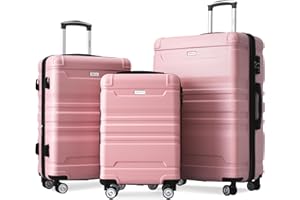 Merax 3 Piece Set Suitcase, ABS Hardside Luggage with Spinner Wheels Lightweight TSA Lock, Pink and Black, 20/24/28 Inch