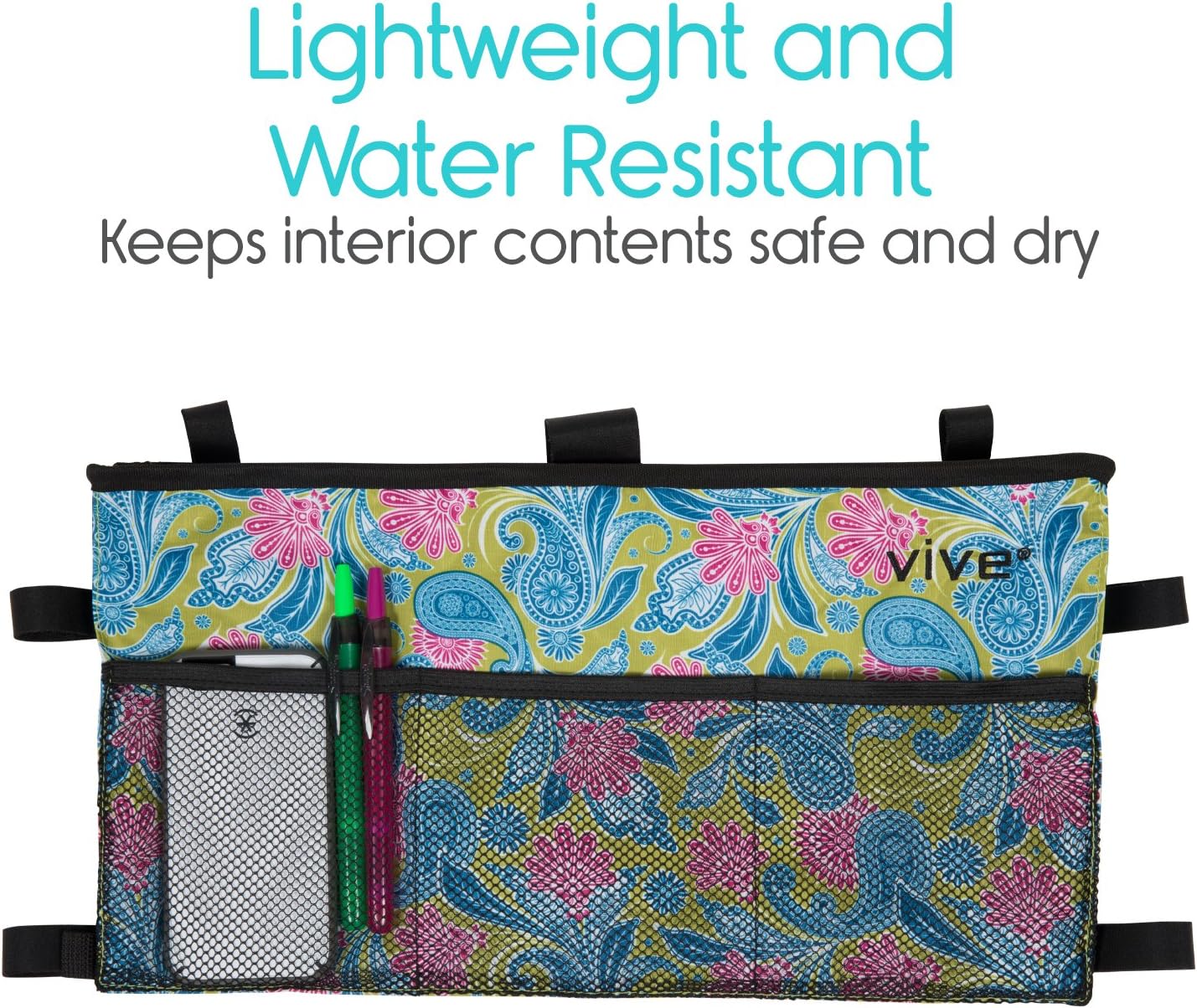 Vive Walker Bag - Water Resistant Accessory Basket Provides Hands Free Storage for Folding Walkers - Attachment Fits Wide and Narrow Styles - Tote Caddy Pouch for Elderly, Seniors, Handicap, Disabled: Health & Personal Care