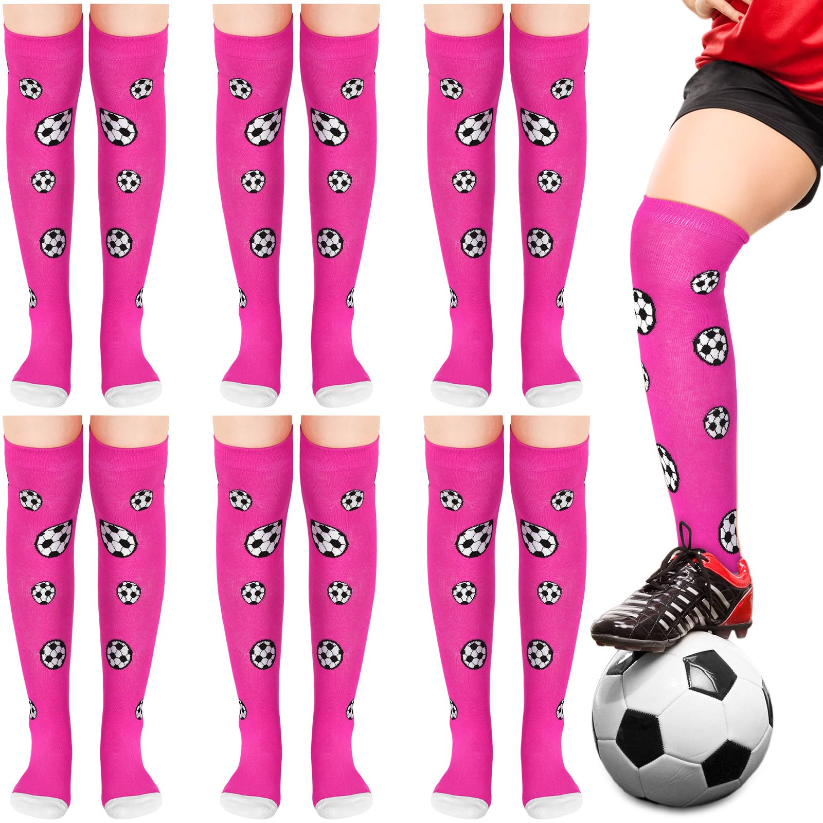 Photo 1 of Xtinmee 6 Pairs Soccer Socks Girl Pink Neon Knee High Sport Sock Gifts for Girls Youth Team Stuff