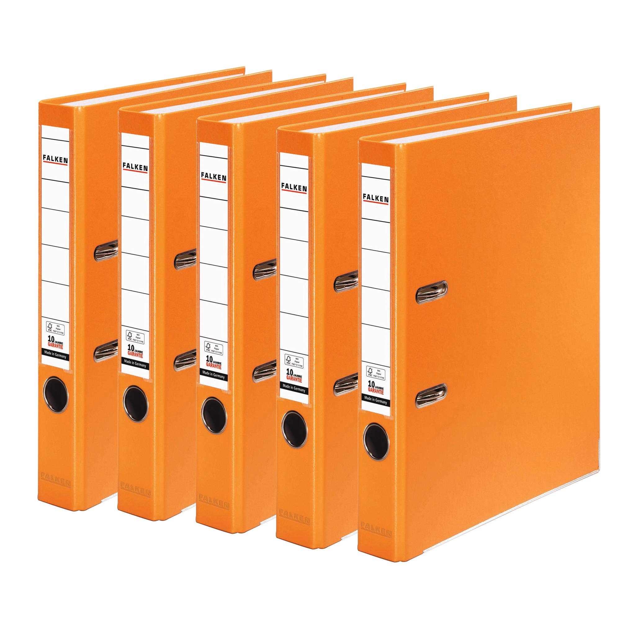 Original Falken 5-pack PP-Color plastic folders. Made in Germany. 5 cm narrow DIN A4 orange Vegan ring binder File folder Letter file Office folder Plastic folder Slotted folder