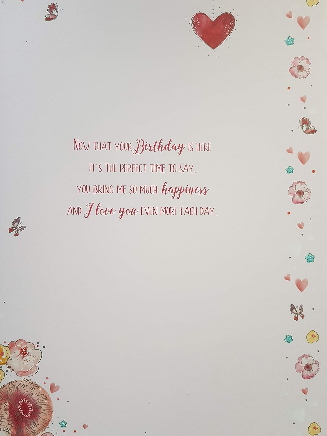 Wife Birthday Large Boxed Card, Wonderful Wife, Special Finishes, Romantic Floral Love Heart Design - Image 3