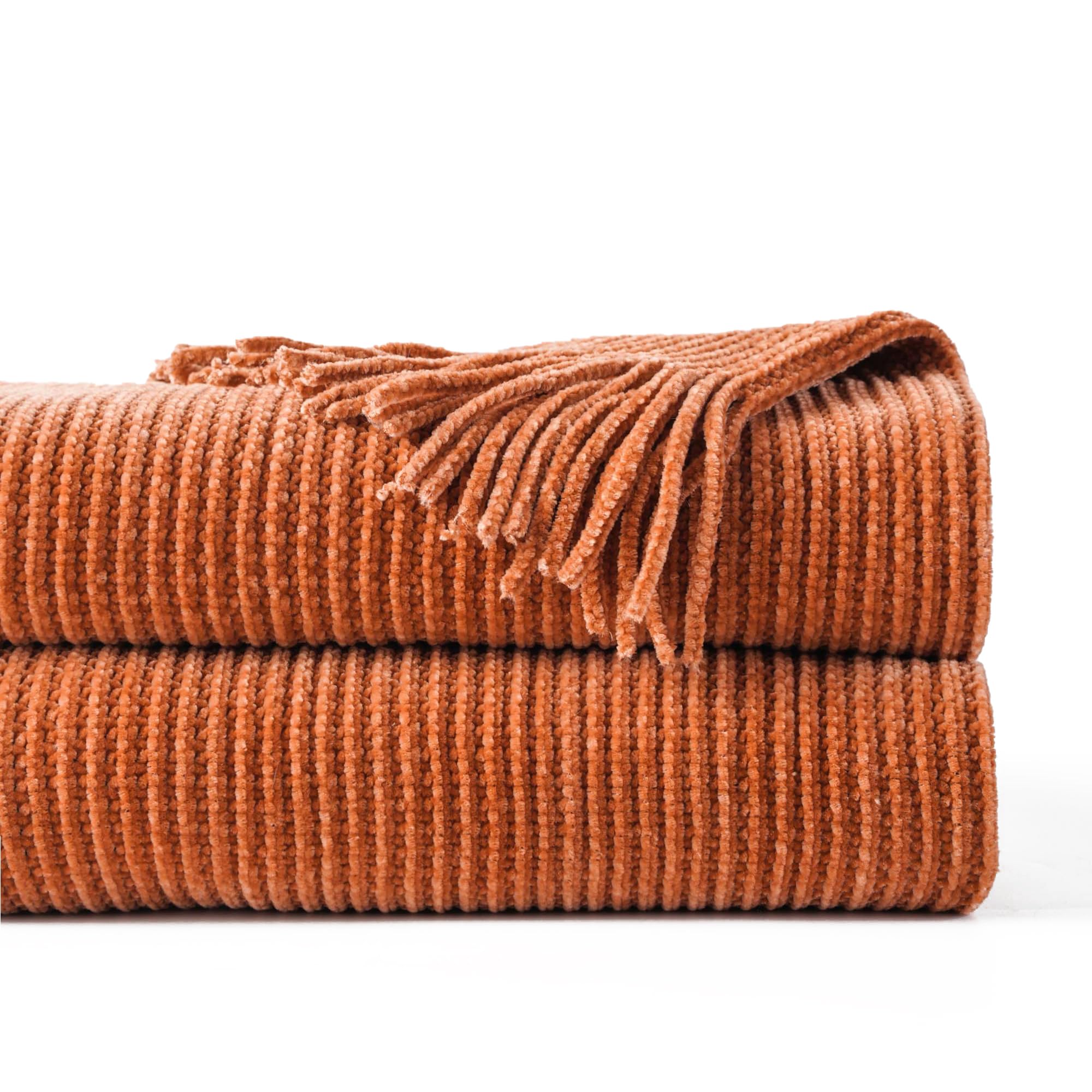 Photo 1 of BATTILO HOME Rust Orange Throw Blanket for Couch, Soft Chenille Knit Throws with Tassels for Home Decor, Fall Caramel Throws for Couch Cover, 60"x80"