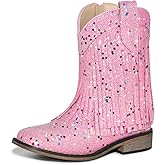 Rollda Fringe Cowgirl Boots, Glitter Cowboy Boots for Girls, Square Toe Kids Sparkle Boots for Birthday Wedding Party, Toddler/Little Kid/Big Kid