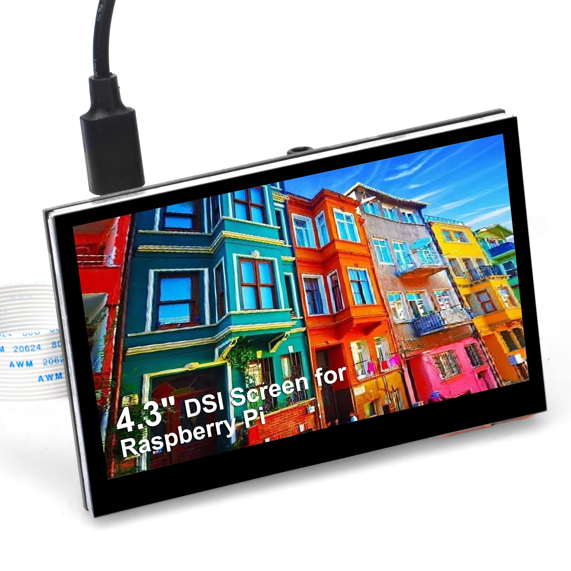 OSOYOO 4.3 Inch DSI Touch Screen for Raspberry Pi 5 4 3, IPS Display Monitor, Plug & Play LCD, 800x480 Compact Smart Home Dashboard Mini Display