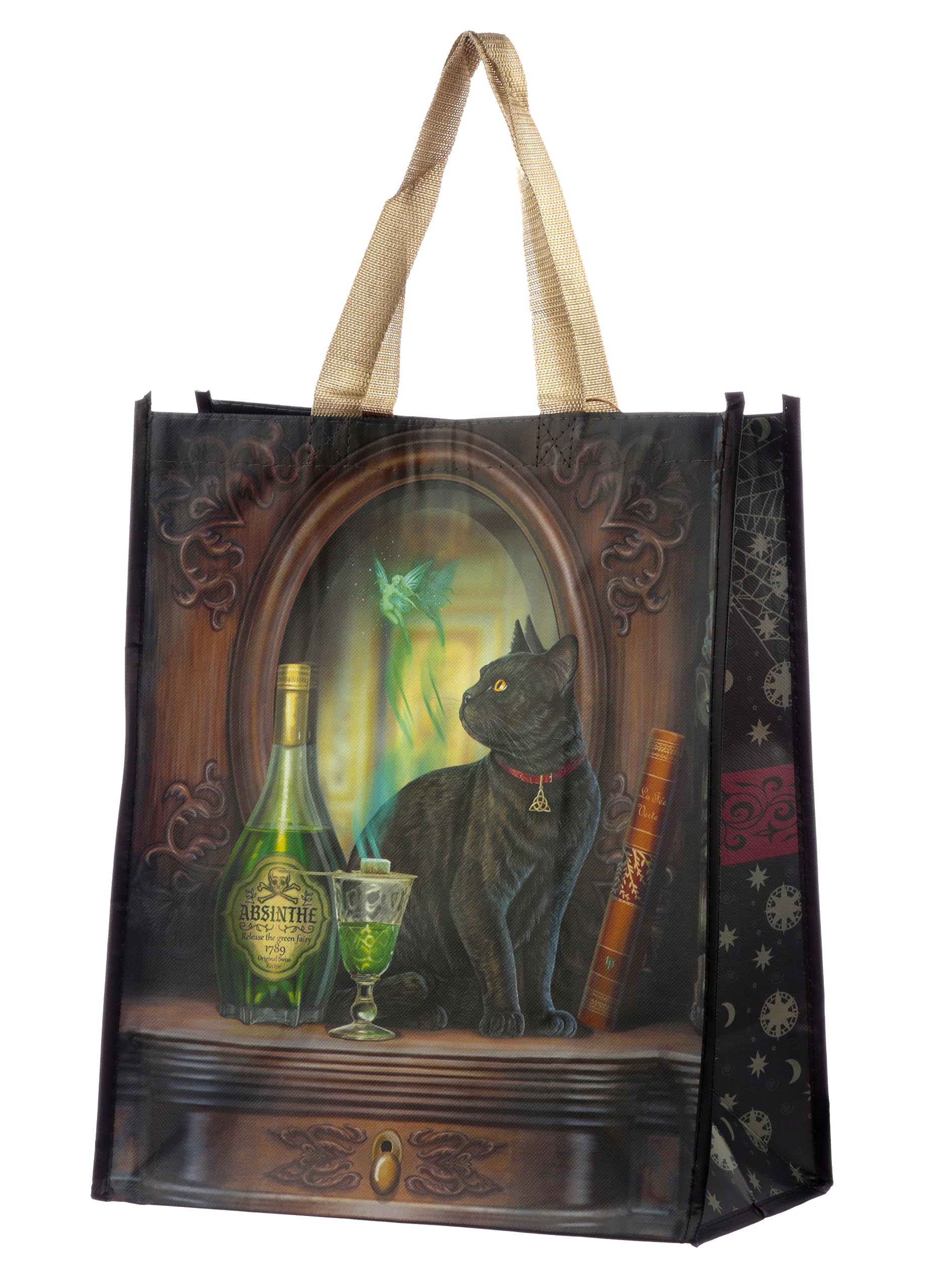 Puckator Lisa Parker Absinthe Cat Reusable Shopping Bag - Shoulder Bags - Handbags for Women - Canvas Tote Bags for Women - Shopping Hand Bag - Large Ladies Bags - Aesthetic Stuff - Big Foldaway Bag