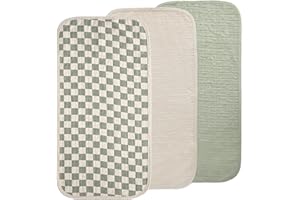 mushie Waterproof Changing Pad Liners | 100% Organic Cotton | Set of 3 (Olive Check Combo)