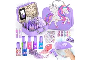 Glisiol Kids Nail Polish Set for Girls Toys, Washable Quick-Dry Toddler Nail Art Kit with Air Cooling Dryer and Cosmetic Case