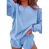 SELINK Women 2 Piece Outfits Sweatsuit Casual Long Sleeve Pullover and Shorts Sets Travel Tracksuit
