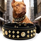 Genuine Leather Dog Collar 2.2 in Wide for Large Dogs Heavy Duty, BK-GD-L | Handcrafted,Stainless Steel Buckle and Alloy Studded,Soft Padded,Fashionable Daily Wear for Large Giant Breed,22.5-26.5 in