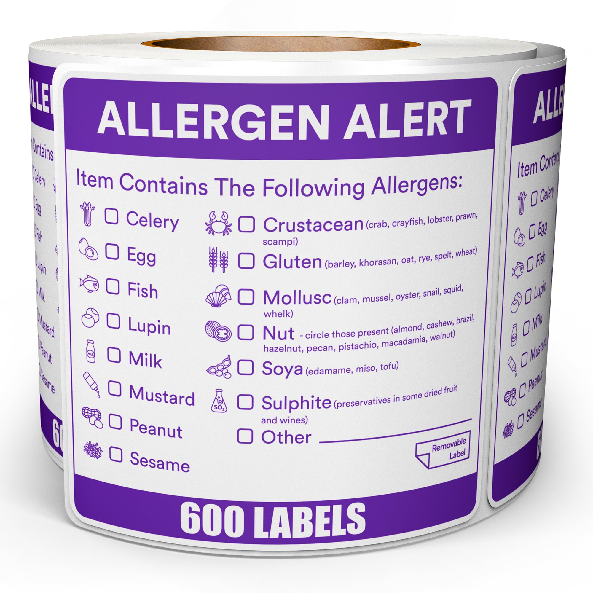 Allergen Labels – 600pc Roll of Allergen Stickers – Professional Natasha’s Law Allergy Sticker Labels for Commercial Kitchens & Catering Outlets, 5cm x 5cm, 1 Roll