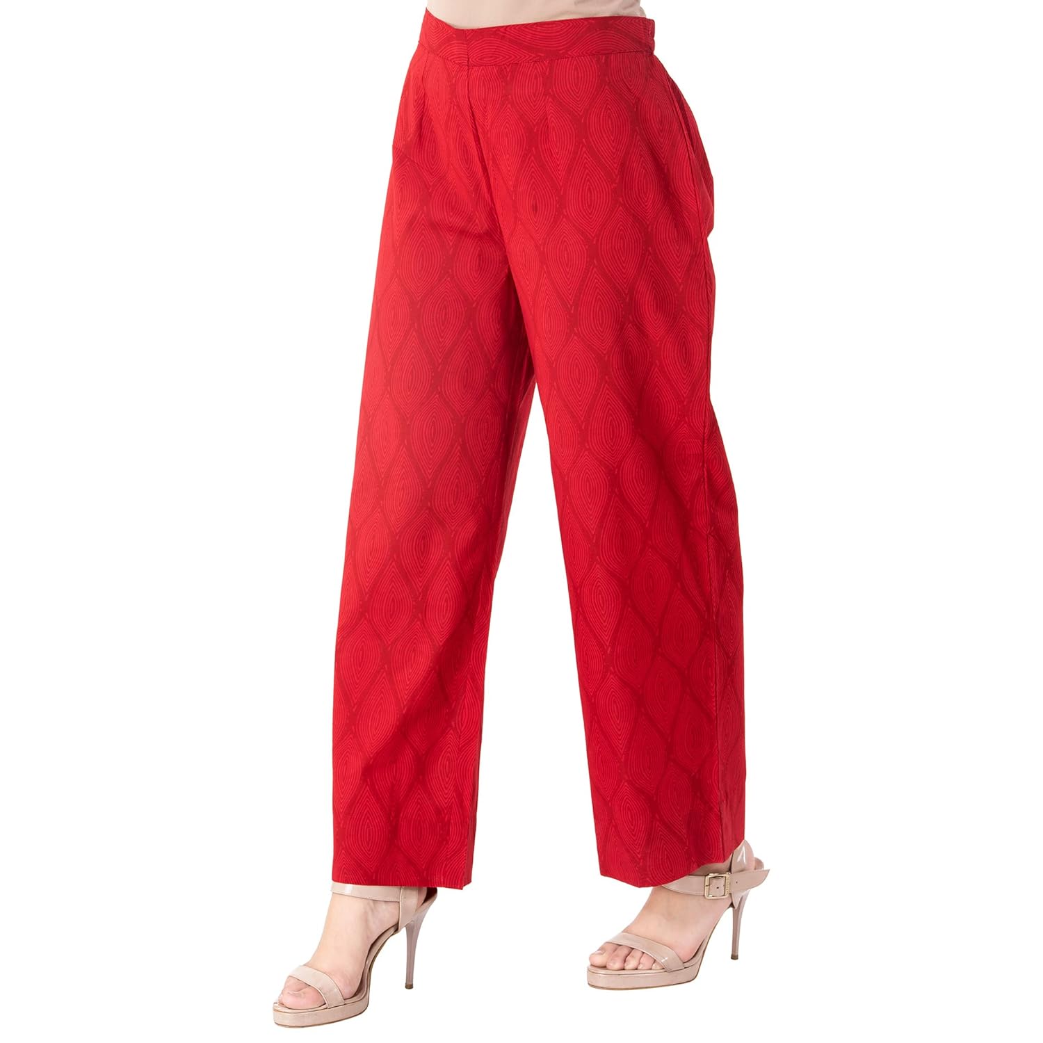 khushal k women's cotton printed red palazzo pant