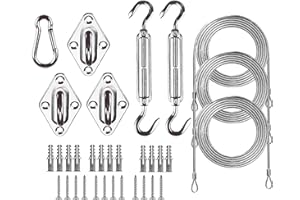 SUNNY MOOD 6 Inch Hardware Kit + 3 PCs of Cable Rope for Triangle Sun Shade Sail Outdoor Pergolar Canopy Stainless Steel 1 Year Warranty