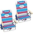Tommy Bahama Set of 2 5-Position Classic Lay Flat Backpack Beach Chairs with Cooler, Storage Pouch and Towel Bar (RWB Stripe)