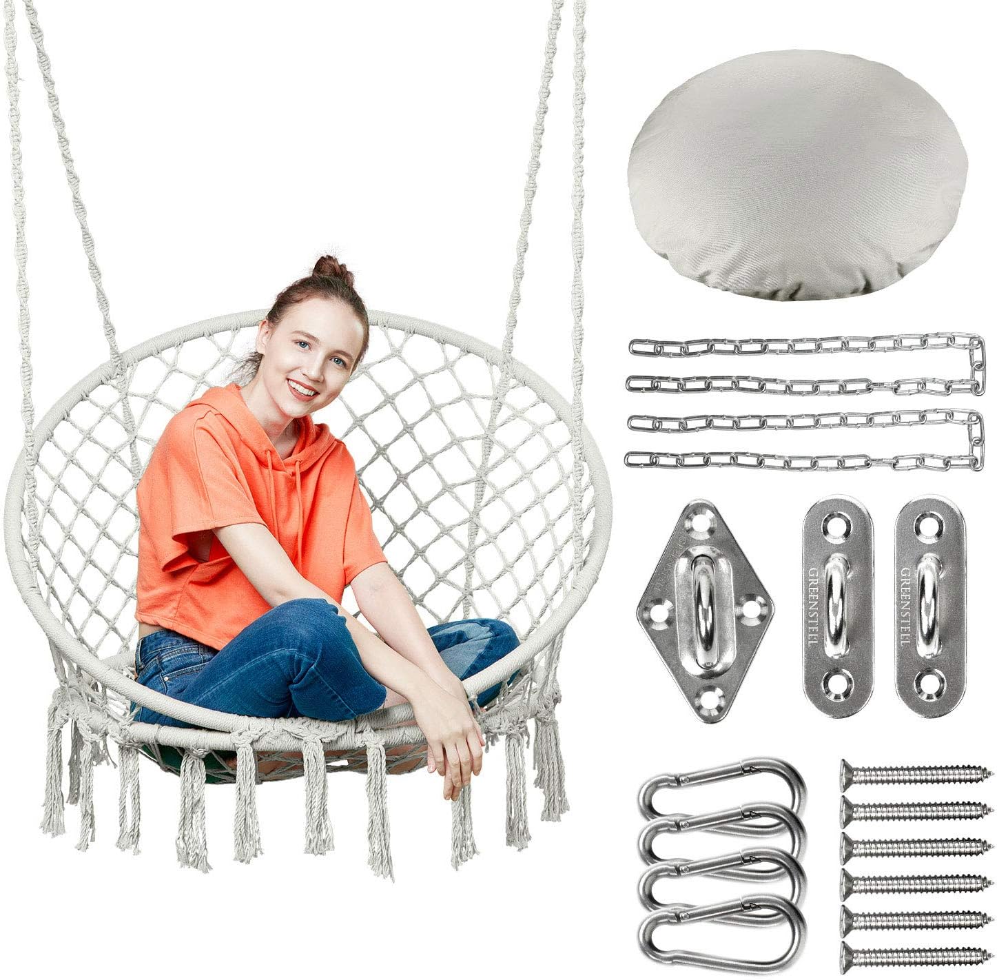 GREENSTELL Swing Chair, Hanging Chair with Hanging Kits and Cushion