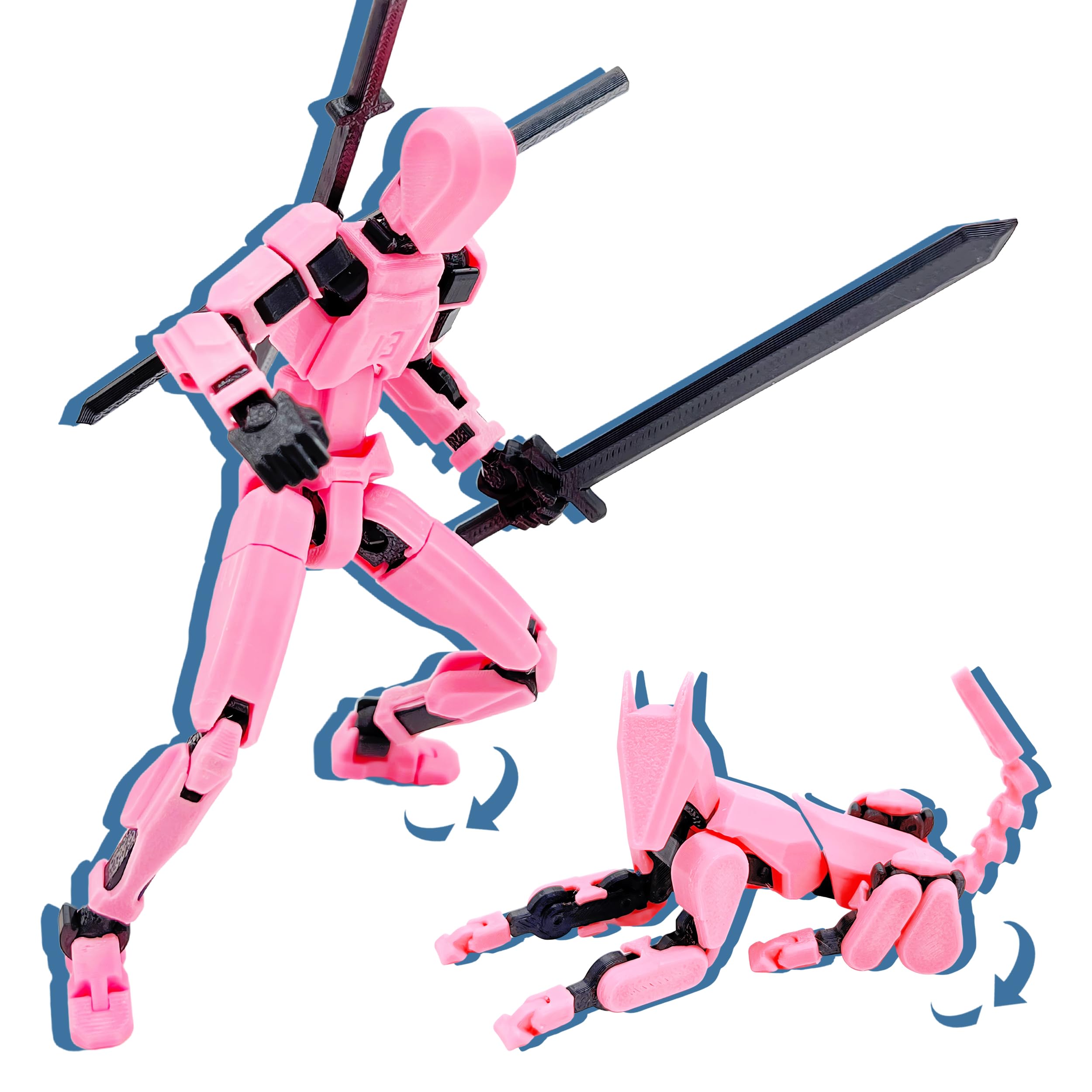 Photo 1 of (Assembly Completed) T13 Action Figure Set, 3D Printed Toys Robo 13 Action Figure,Dummy 13 Titan 13 Action Figure (Pink Black + Dog)