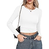 Laughido Women's Crew Neck Long Sleeve Basic T Shirts Slim Fit Casual Tops Ribbed Knit 2025 Clothes