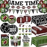 Football Party Supplies Kit Serve 24, Football Party Decorations Include Football Plates Napkins Cups Tablecloth Banner Balloon and Cake Topper for Birthday Game Day Tailgate Decor