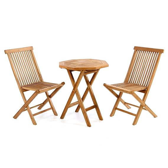 Divero 3 tlg. Balkonset Klappstuhl Tisch rund Ø 60cm Teakholz Garten-Set Sitzgarnitur