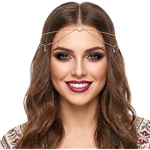 Ouligay Gold Headpiece, Rhinestones Head Chain, Indian Head Jewelry, Gold Head Piece Genie Head Jewelry For Women Girls, Hair