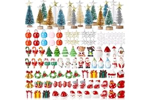 Jenaai 120 Pcs Miniature Christmas Ornaments for Snow Globe Kit DIY Christmas Village Decorations Xmas Figurines Mini Ornaments with Snowman, Reindeer, Santa Claus, Snowflakes