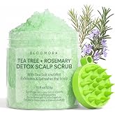 Scalp Scrub with Silicone Massager, Rosemary, Tea Tree Exfoliator for Hair | Sea Salt Crystals Lift Buildup While Jojoba and Shea Butter Replenish Moisture, Cooling Mint Sensation