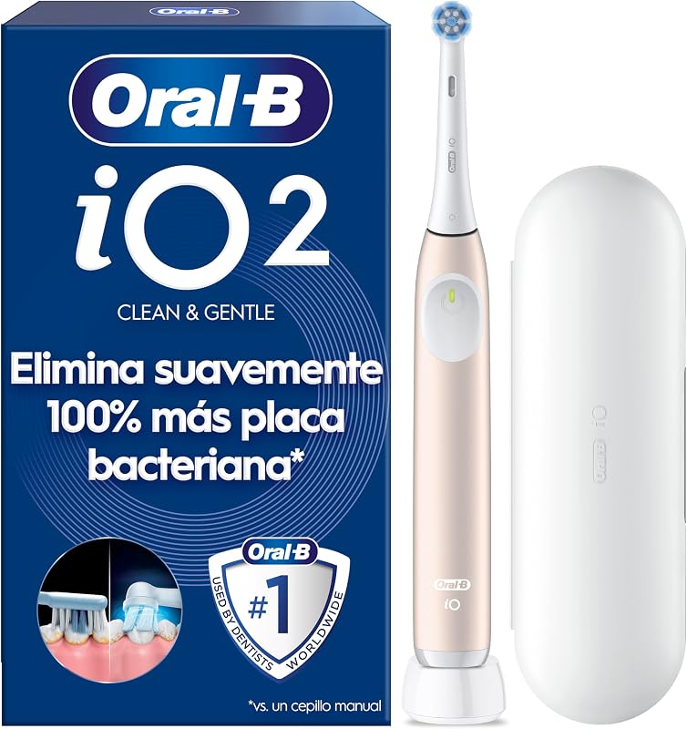 iO 2 escova de dentes elétrica rosa macia, 1 cabeça, 1 estojo de viagem, 3 modos de escovação, sensor de pressão e temporizador, desenhado por Braun