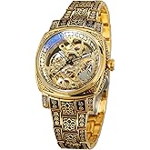 WENFVVIN Men's Automatic Watches High-end Vintage Skeleton Self Winding Analog Square Wristwatch with Stainless Steel Bracelet