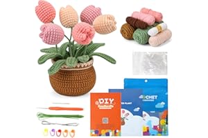 Cedarol Crochet Kit for Beginners, Multicolored Potted Tulip Crochet Kit, Crochet Starter Kit with Step-by-Step Video and Instruction Tutorials for Beginners Adults, Beginner Crochet Knitting Kit