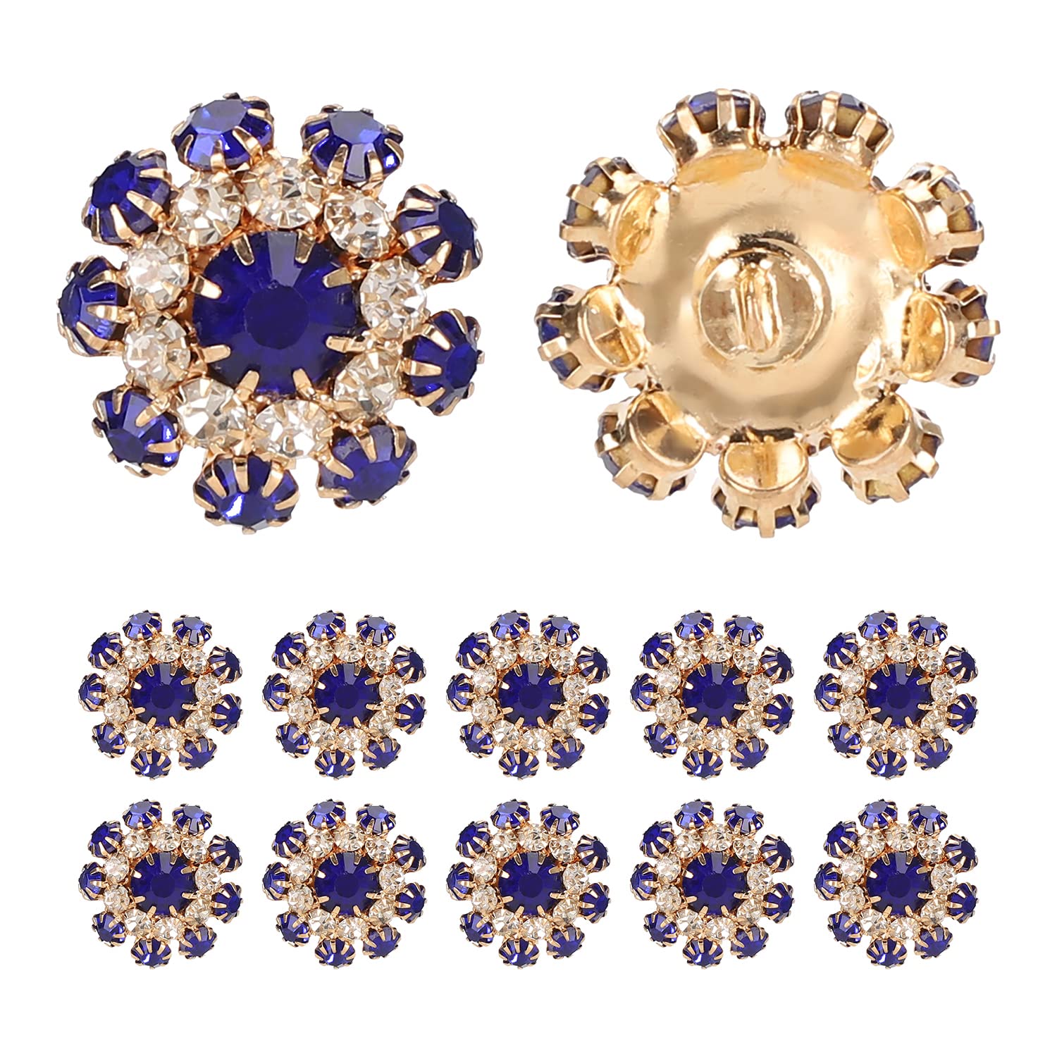 Tissting 10Pcs 0.8in/2cm Royal Blue Rhinestones Buttons for Jewelry Making DIY Crafts,Clothing Accessories Decoration, Shoe Flower Buckle Accessories
