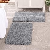 MIULEE Grey Bathroom Rugs Set 2 Piece, Soft Absorbent Microfiber Bath Mat Set, Non Slip Quick Dry Machine Washable Plush Shaggy Bath Rugs for Bathroom Floor, Tub and Shower, 16x24 inches