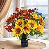 Fake Flowers with Vase, Sunflowers Artificial Flowers for Spring Summer, Faux Flowers in Vase for Centerpiece Table Decorations, Fake Plant Silk floral arrangements for Home Coffee Kitchen Table Decor