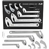 KJE 10PCS Adjustable Pin Spanner Nut Wrench Tool Set, C-Shape Pin Hook Wrench Tools with Replaceable Heads for Pipes Heating Cars, Coilover Wrenches for Suspension System, Bearing, 3/4" to 6-7/10"