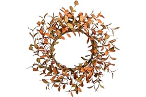 YNYLCHMX 18" Fall Wreaths for Front Door, Artificial Autumn Wreath, Fall Door Wreath with Brown Eucalyptus Leaves for Home Porch Window Wall Farmhouse Decor, Indoor Outdoor, Holiday Decor