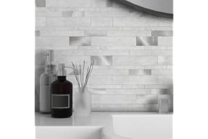 VAOVI Backsplash Tile Peel and Stick Kitchen Stone Subway Linear Mosaic Bathroom Shower Wall Waterproof(10pcs,Cement Gray)