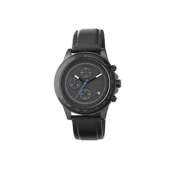 ZERONE Crossover Hiroaki MasudaMoment IP Black Chronograph Leather Strap Watch