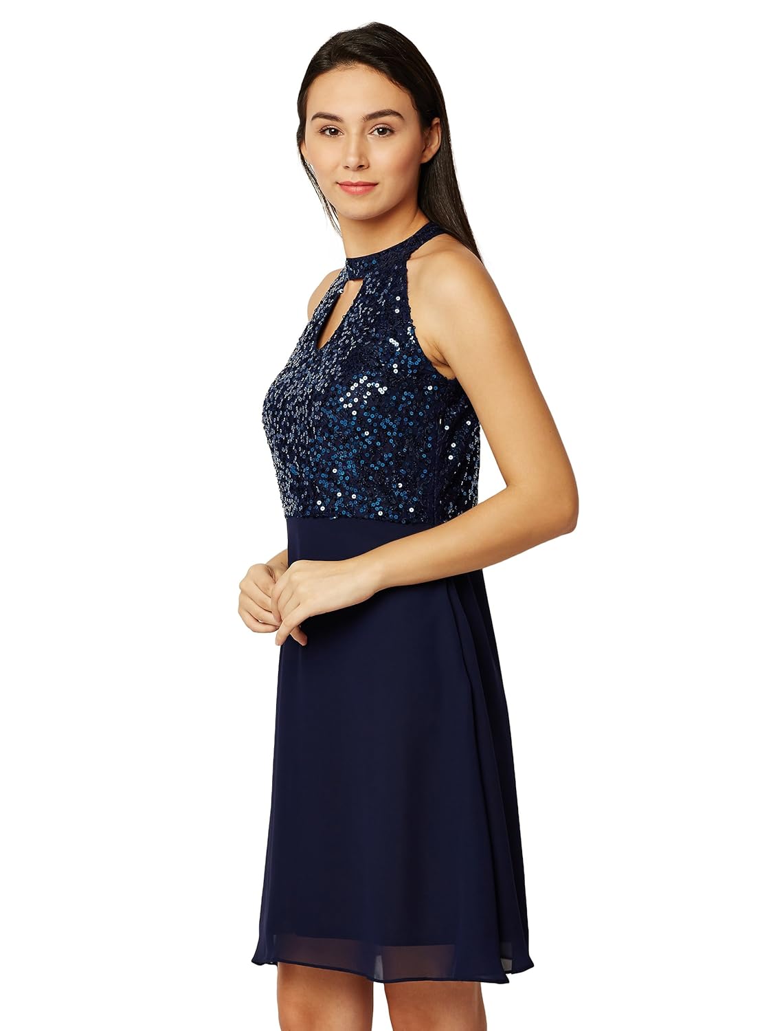 miss chase women's navy blue sequin skater dress