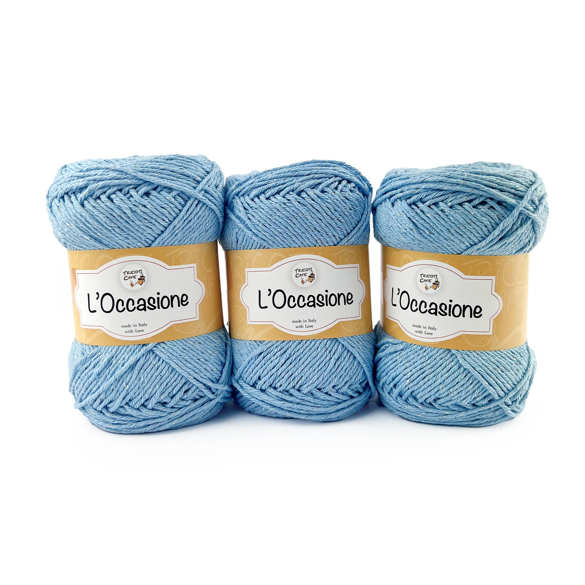 Tricot Café - L'Occasione - Cotton-acrylic knitting ball for knitting lightweight soft and breathable needles/crochets: 4.00/4.50 light blue silver 37 3pcs