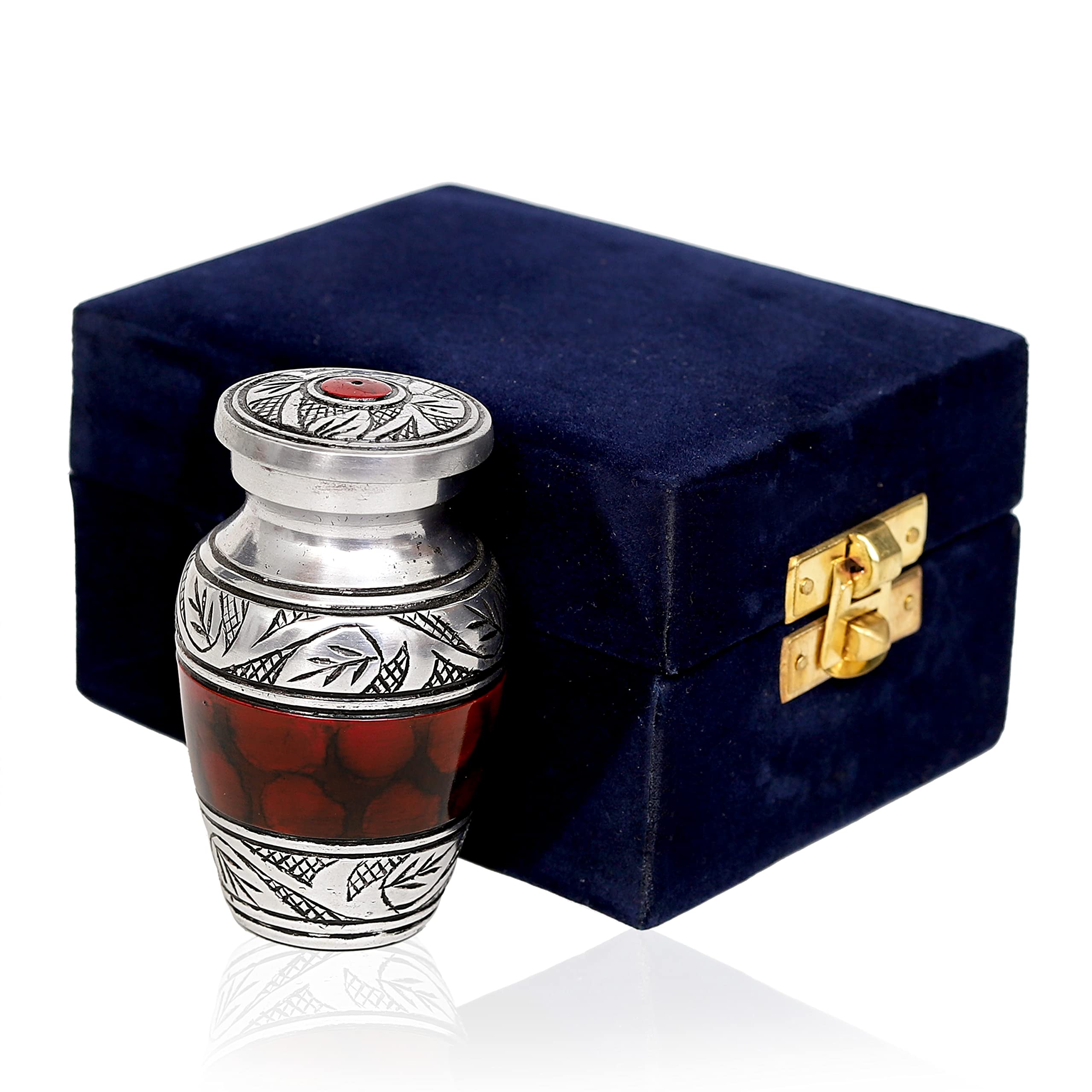 HLC Lovely Small Keepsake Urn - Red Brass Mini Memorial Urn for Human Ashes (3 cu.in) With Velvet Box Bag