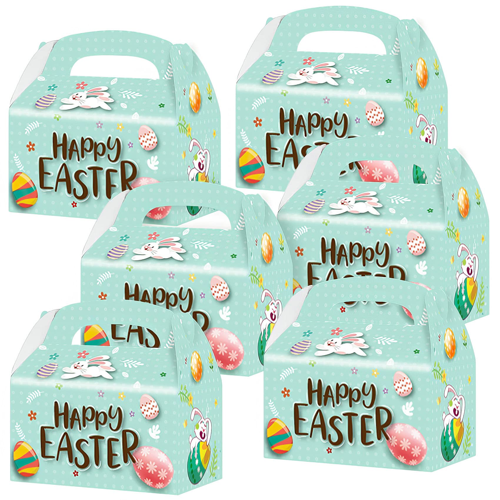 Easter Treat Boxes, Pack of 12 Easter Bunny Boxes for Candy, Cookies and Party Favors, Cute Cardboard Boxes with Handles for Wedding Candy, Birthday Favors, Holiday Goodies