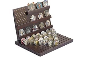 PiaoHao Challenge Coin Display Stand Military Coin Holder Wooden Rack Holds 80 Coins